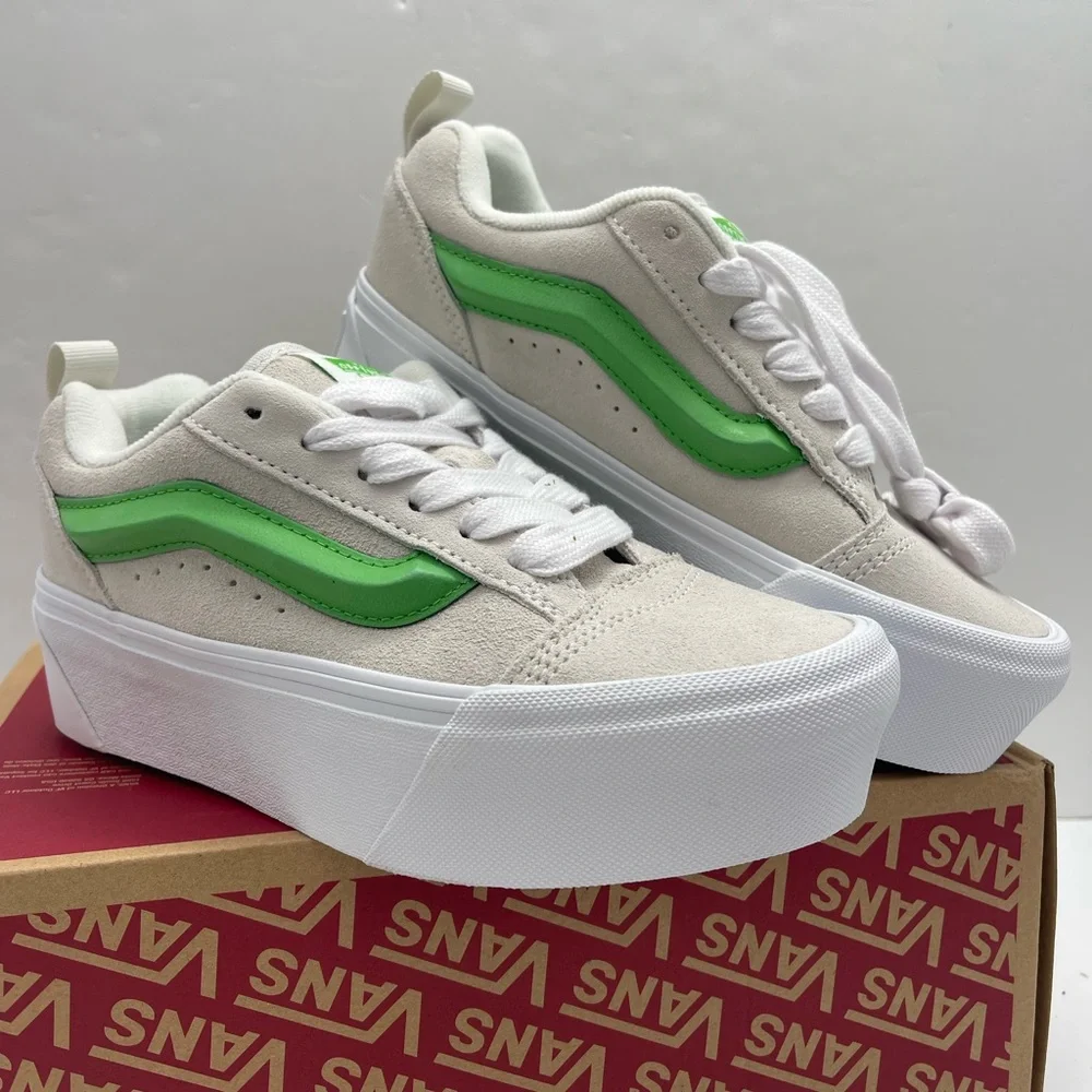 Vans Women's Cream and Lime Platform Sneakers